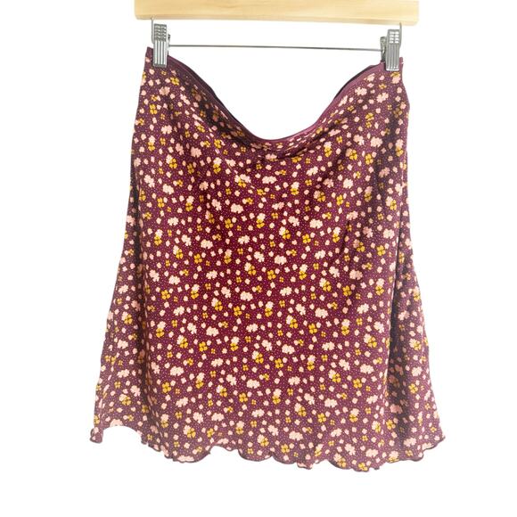 Free People IRL Floral Print Mini Slip Skirt in Plum Combo Size 10 - Picture 4 of 12
